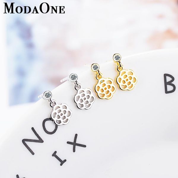 

stud modaone rose flower sterling silver earrings for women fashion cute loverly jewerly aretes de mujer pendientes oorbellen, Golden;silver