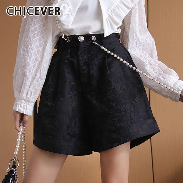 

women's shorts chicever chain black high waist casual short for women loose patchwork minimalist solid clothing summer 2021 fashion, White;black