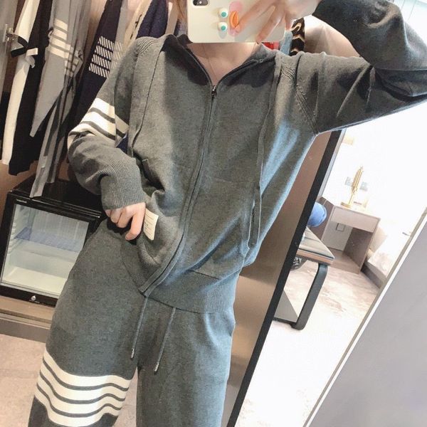 

tb four bar 2021 cotton sweater knitted stripe zipper hooded men's and women's casual couple long sleeve coat, White;black
