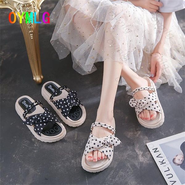 

slippers polka-dot female outer wear ins tide 2021 summer wild thick-soled non-slip wet water fairy style flip-flop sandals, Black