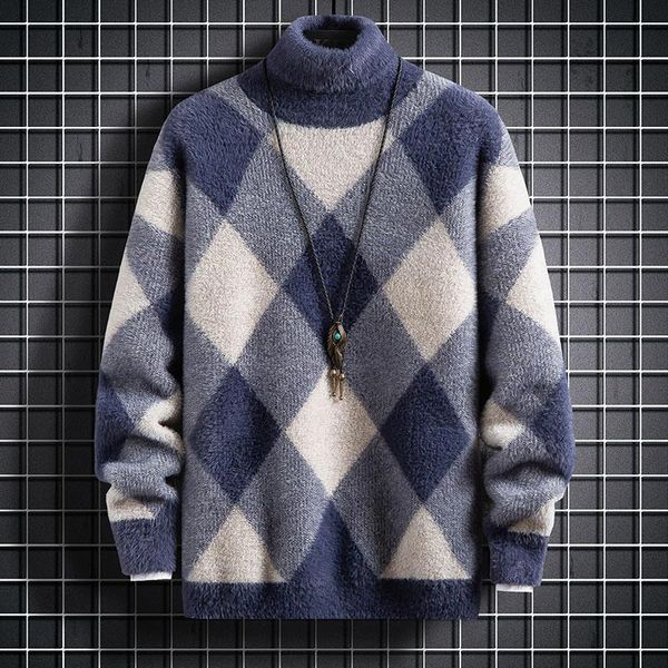 

super warm mink cashmere sweater men winter turtleneck pullover jumper soft thick pull homme fashion mens christmas sweaters men's, White;black