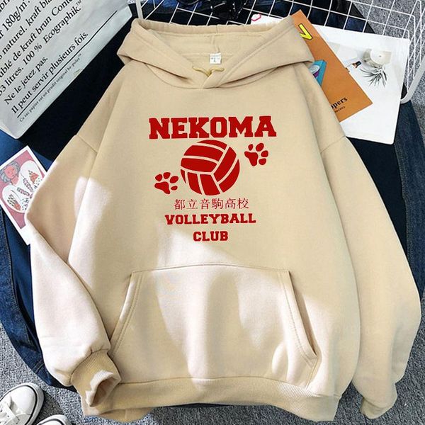 

women's hoodies & sweatshirts harajuku cool girl winter anime print haikyuu nekoma red graphics casual sweatshirt women long sleeve col, Black