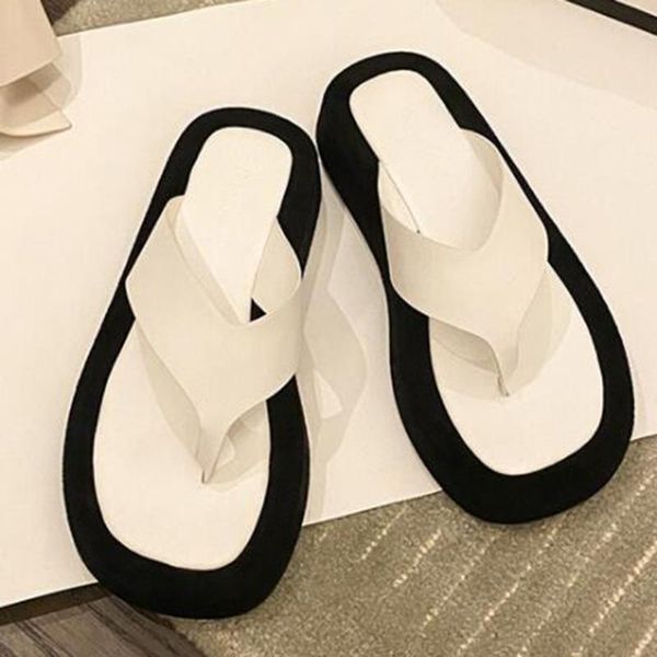

slippers black/white mixed color thick bottom flip flops women clip toe summer fashion ladies platform casual beach shoes cx79