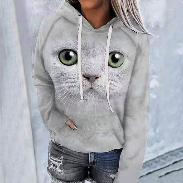 

women's hoodies & sweatshirts loose cat printed pocket long sleeve raglan hoodie 2021 oversize oversized large size, Black