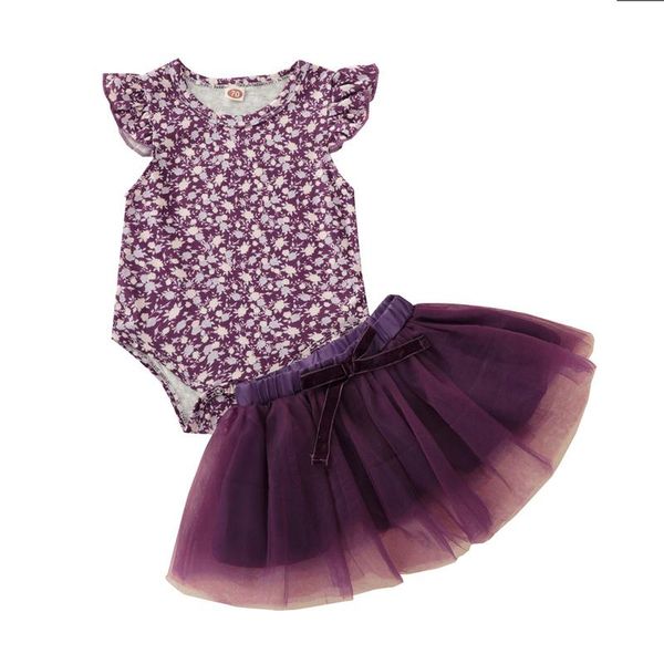 

clothing sets sweet 2pcs baby summer outfits, floral o-neck ruffle sleeves romper + elastic tutu skirt with bowknot for girls, 0-24 mont, White