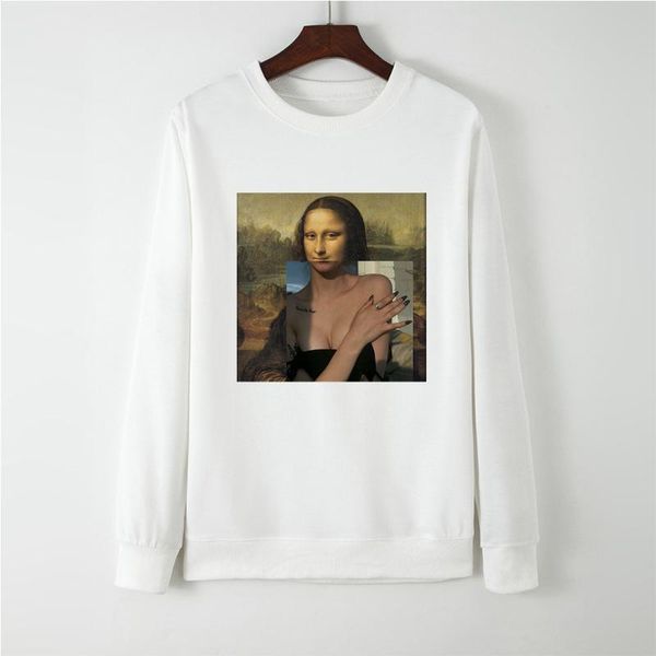

women's hoodies & sweatshirts loose kpop cute kawaii autumn winter sweatshirt women mona lisa funny long sleeve pullovers jacket, Black
