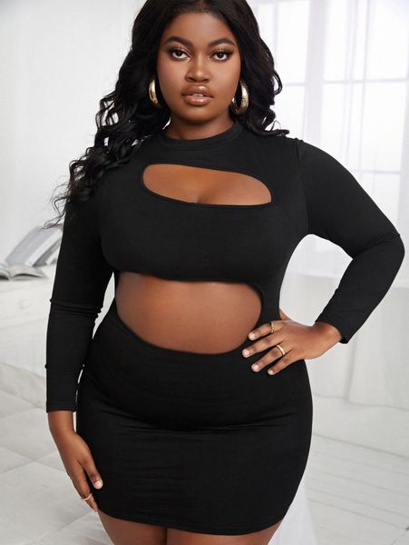 

sxy plus cut out bodycon dress p8s9#, Black