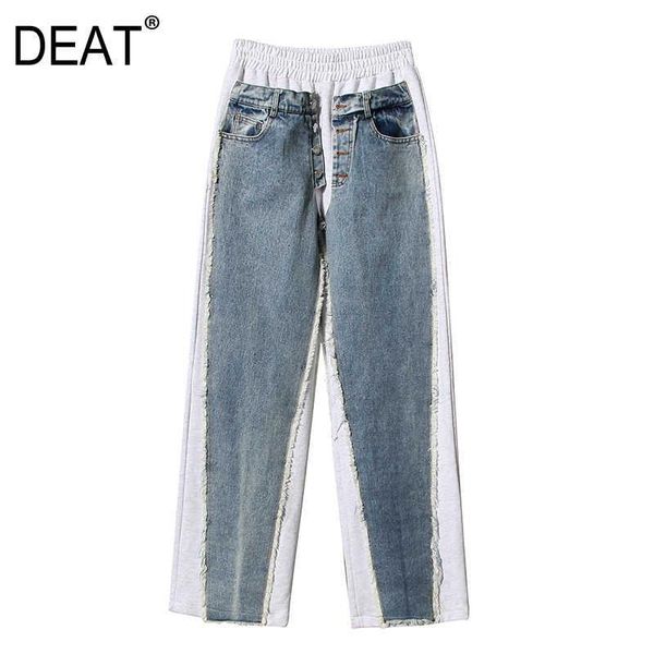 

women's jeans [deat] high waist wide leg blue vintage splicing loose women trousers fashion tide spring autumn 2021 gx42