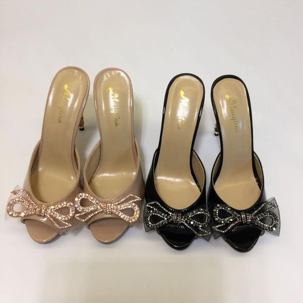 

slippers macytino nude black flower high heel dress mules open toe beading bowtie summer slides plus size shoes women