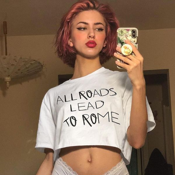 

women's t-shirt women crop y2k t-shirts short sleeve cooton letter printed loose summer 's clothing white punk 2021