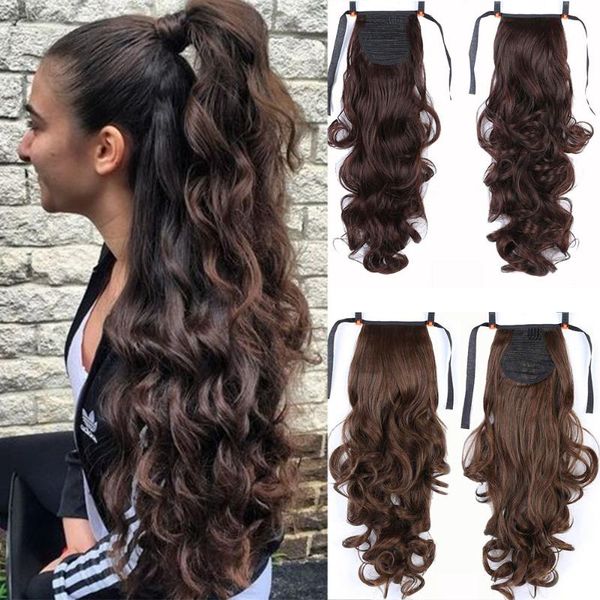 

synthetic wigs weilai 24'' long kinky curly hair pieces ponytail natural clip in on high temperature fiber, Black