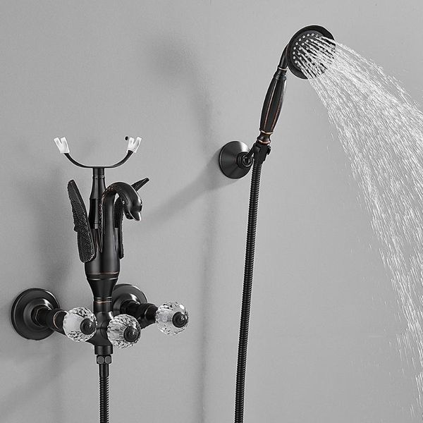 

bathtub faucets luxury black brass bathroom faucet mixer tap wall mounted hand held shower head kit sets 8206