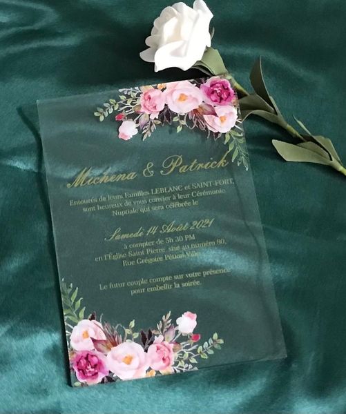 

greeting cards printed gold ink,pink rose 10pcs acrylic wedding invitation,acrylic boda invitations,custom birthday invitations