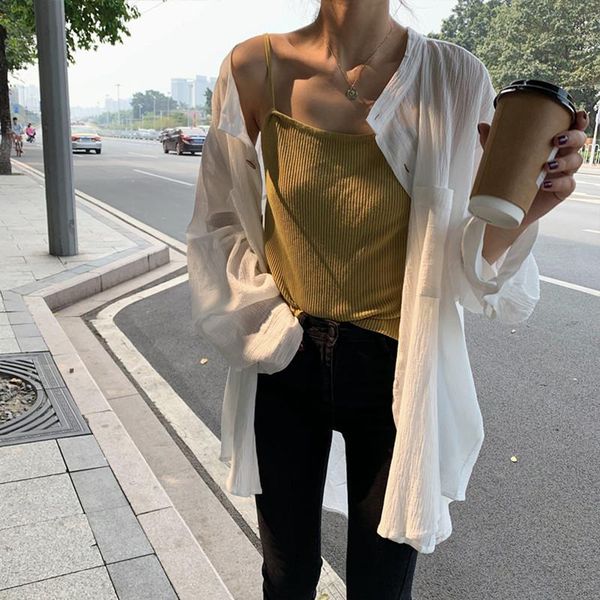 

women's blouses & shirts thin long sleeve sunscreen shirt 2021 summer loose and versatile student cardigan, White