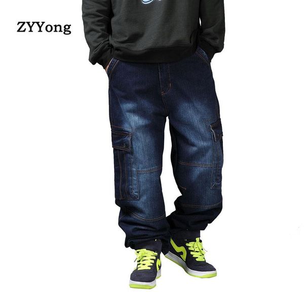 

fashion tide jeans mens loose leisure big size 42 44 hip hop man's plus cowboy denim trousers men's wear 2021, Blue