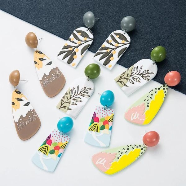 Orecchini pendenti in acrilico astratto geometrico di moda per le donne Orecchini pendenti con piante di graffiti Regalo di gioielli della Corea 2021