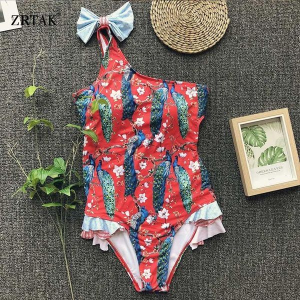 

one-piece suits zrtak ruffled one shoulder swimsuit female bow-knot bathing suit women swimwear push up bikini 2021 mujer biquini piece