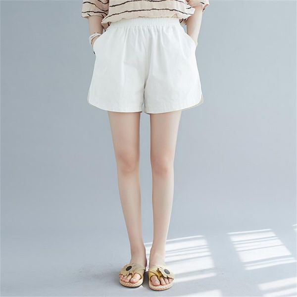 

women's shorts loose casual large size elastic waist trousers 2021 fashion temperament style solid color cotton wide-leg summer, White;black