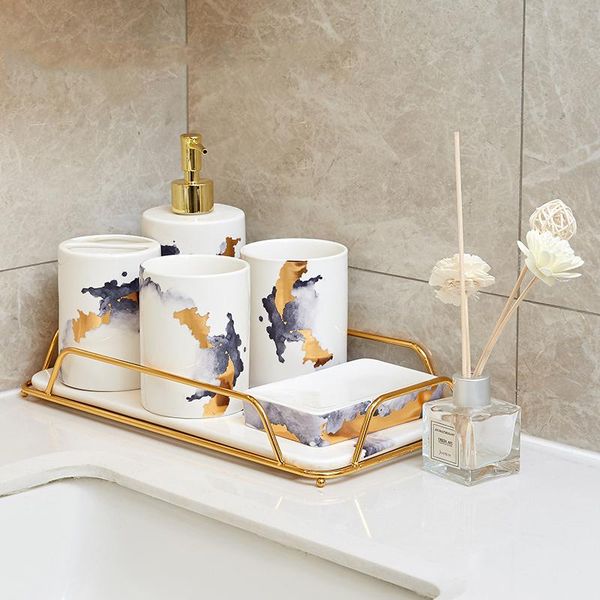 

modern light luxury bathroom supplies ceramic toothbrush holder nordic decoration accessories toothpaste dispenser bath accessory set