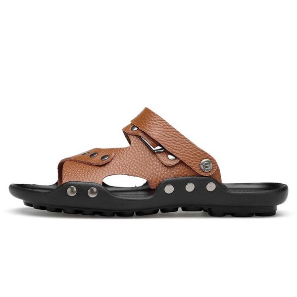 

sandals sandalen genuino verano uomo man sandalias ritable shoes de erkek cuero size da masculina rubber zandalias summer slide sandale, Black
