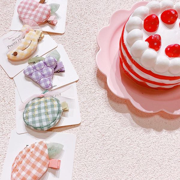 

hair accessories colorful boutique duckbill clip small fresh and sweet plaid fabric fruit-shaped hairpins girl baby side, Slivery;white
