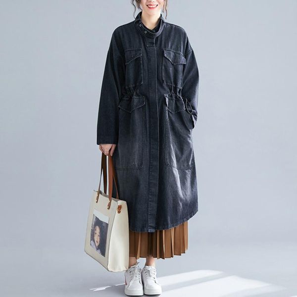 

women's jackets 2021 large size loose women long-sleeved denim jacket in the long section of autumn solid color wild casual female, Black;brown