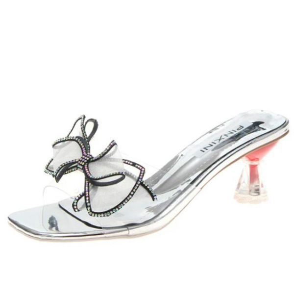 

summer women transparent high heels sandals butterfly knot open toe shoes fashion ladies crystal casual sandalia feminina, Black