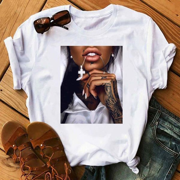 

graphic printed tees women t shirts harajuku femme casual thin section tee personality clothe, White