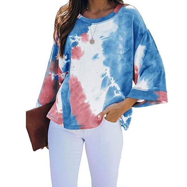 

women's t-shirt autumn and winter woman's clothes long-sleeved loose tie-dye printed ladies casual flared sleeves plus size 3xl ts, White
