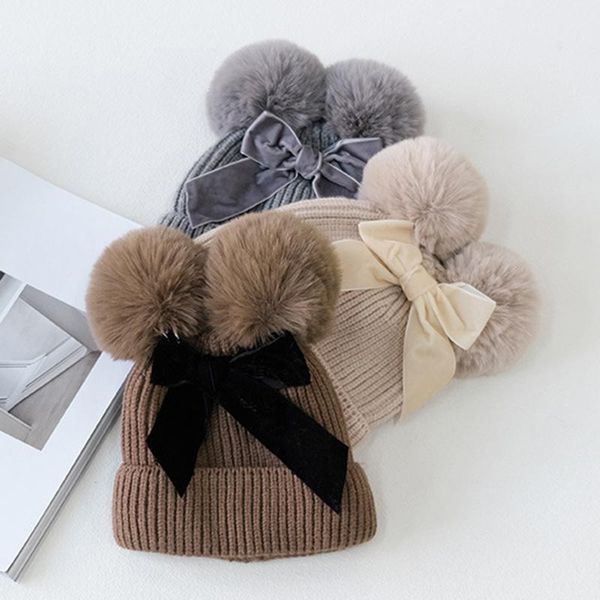 

baby stuff double pompom hat winter knitted kids girl warm thicker children infant beanie cap bonnet casquette enfant caps & hats, Yellow