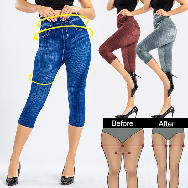 

women's leggings 3/4 women high waist elastic slim jeans pants jeggings female short legging 2021, Black