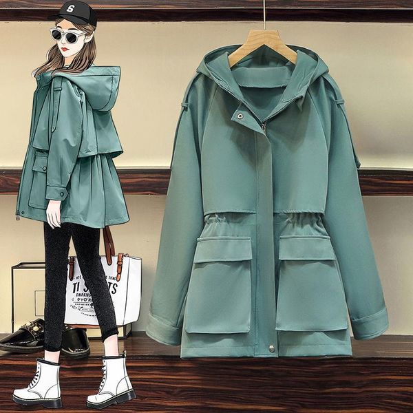 

women's trench coats windbreaker 2021 autumn solid color jacket waist was thinner casual long-sleeved small woman clothes, Tan;black