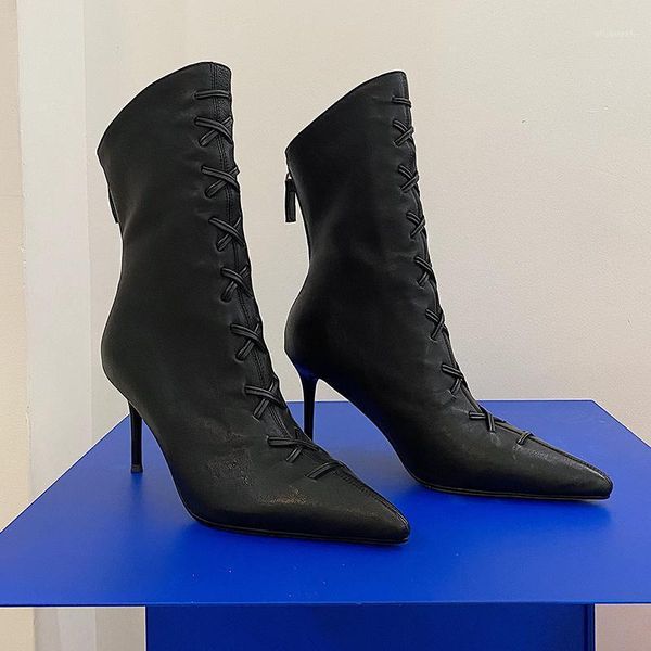 

boots sklfgxzy unique design genuine leather ankle women pointed fashion .5cm high heels winter shoes1, Black