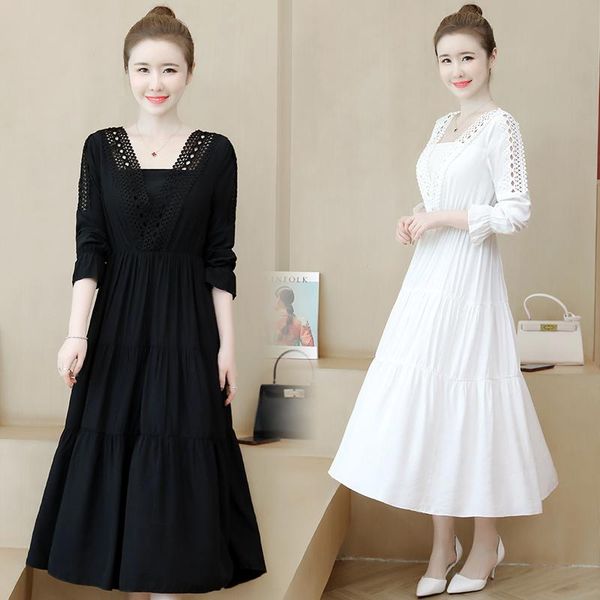 

casual dresses womens plus size l-5xl midi dress xxl xxxl 3xl xxxxl 4xl party autumn long sleeve black white slim holiday swing, Black;gray