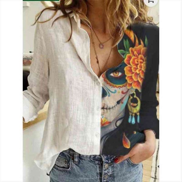 

halloween blouse women pumpkin dog print turn down collar loose shirt autumn gothic long sleeve blouse camisas, White