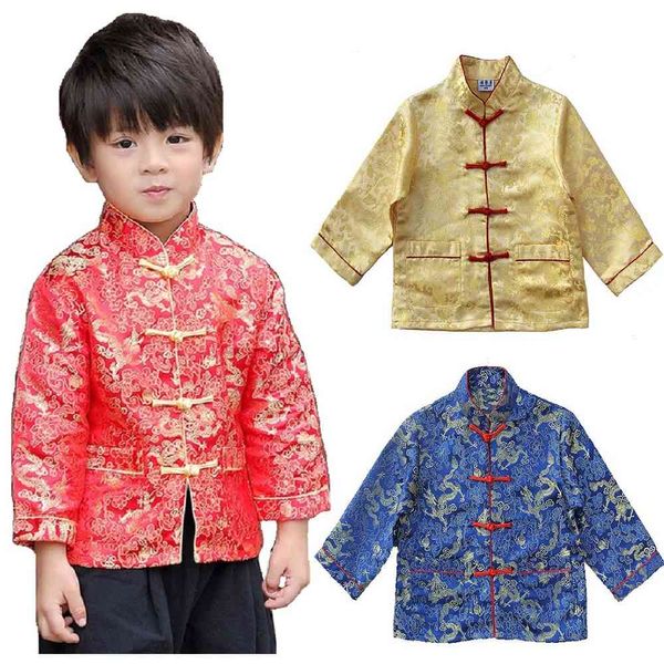 Chinesische Stil Kinderjacke Tang Anzug Frühling Festival Cardigan Für Baby Boy Mantel Outfits Kid Outwear Urlaubskostüme Top 4-16 210413