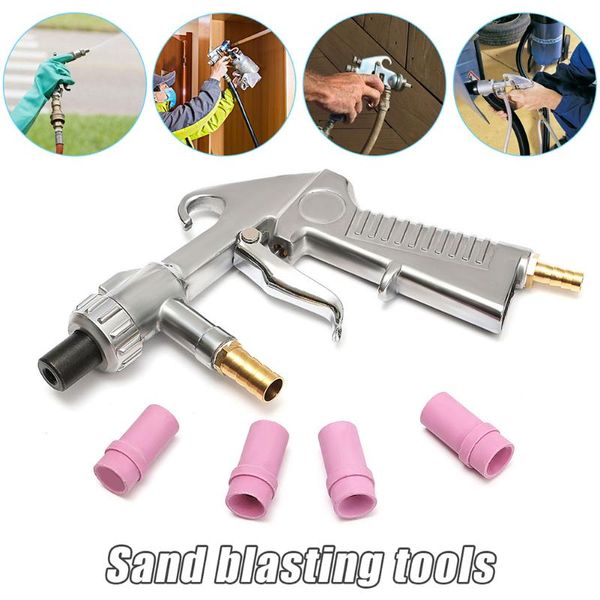 

professional spray guns air sand blasting gun kit sandblasting blast derusting tool with 1 metal + 4 ceramic nozzle tips siphon feed