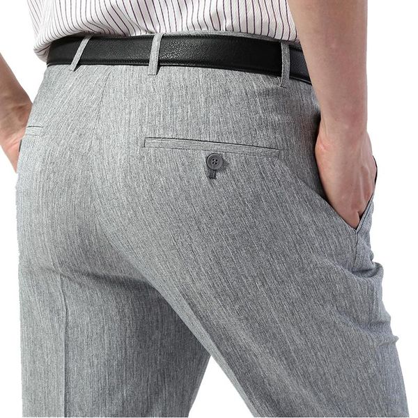 

men's suits & blazers men suit pants length thin business office summer khaki linen flat straight male trousers size 40 42 44, White;black