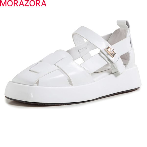 

morazora arrival women sandals genuine leather casual shoes fashion thick bottom platform ladies shoes black white 210506