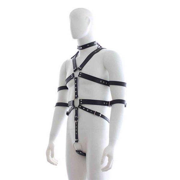 Nxysm bondage homens lingerie cinturão de castidade roupa para bondage gay BDSM restrição pu couro colarinho bodysuit harness brinquedos sexuais traje 1126