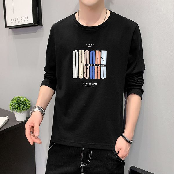 

men's t shirts 2021 autumn long sleeve korean round neck loose base wear fashion, White;black