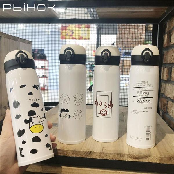 

water bottles 450/350ml cute pattern vacuum flasks bouncing lid cup stainless steel thermal insulation bottle portable drinkware