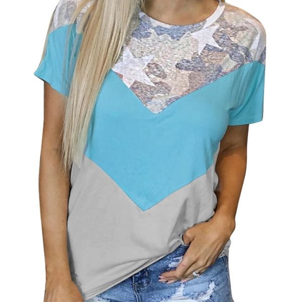 

casual camouflage print patchwork t shirt women loose tshirt summer tee fashion o-neck short sleeve long shirts femme 210520, White