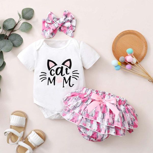 

clothing sets born baby girls summer lovely letter romper ruffle shortsheadband 3pcs set infant casual clothes girl outfit, White