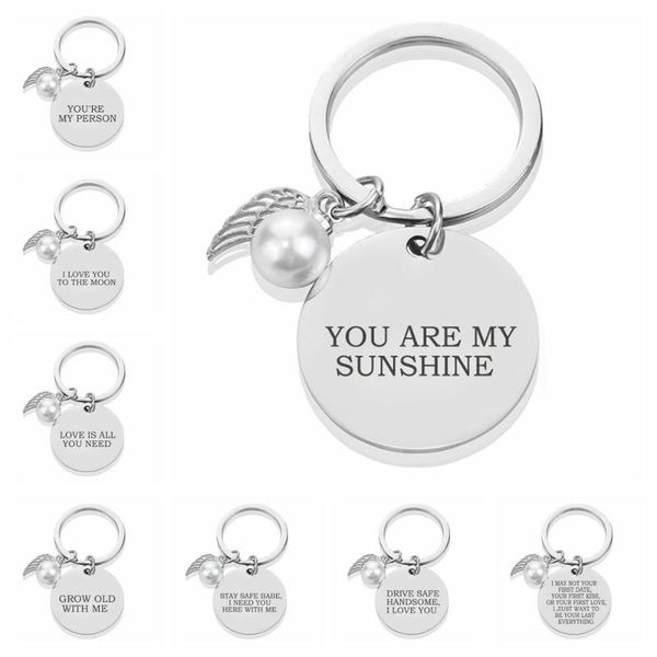 

keychains you are my sunshine love quote keychain engraved metal key ring couples valentine's day gift, Silver