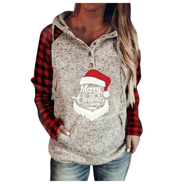 

women's hoodies & sweatshirts autumn winter sweater pullover plaid christmas snowman dwarf print button down long sleeve sweatshirts#8, Black
