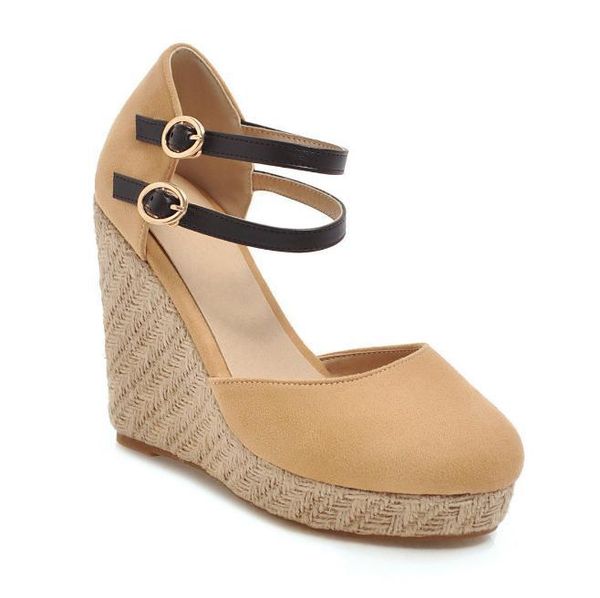 

dress shoes 2021 spring and summer products foreign trade fashion super high heel wedge large size buckle sandals women, Black