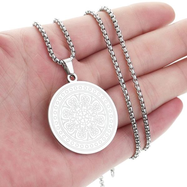 

pendant necklaces chengxun mandala charm flower spiritual necklace men women stainless steel pagan talisman amulet jewelry gift, Silver
