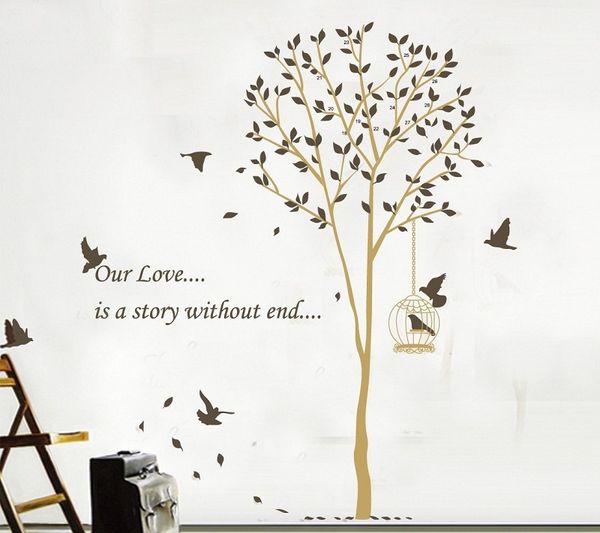 Adesivo de parede Pássaro de árvore 66 * 62 em grande amor arte decalque home decalques impermeáveis ​​preto 210420