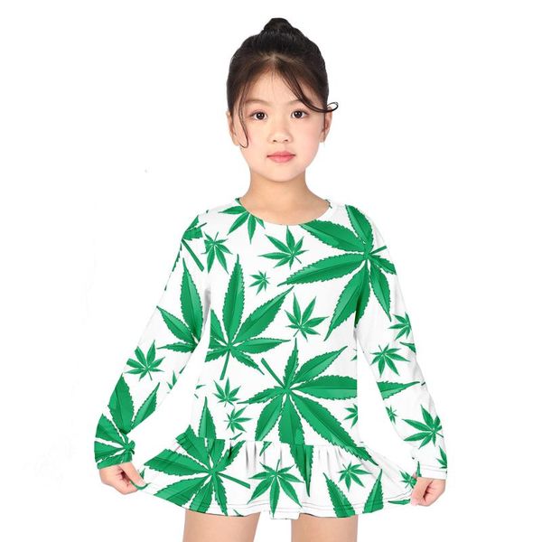 

fimble leaf girls' shirt dress round collar a- line long-sleeved fashion o-neck harajuku casual print full regular women's t-shirt, White